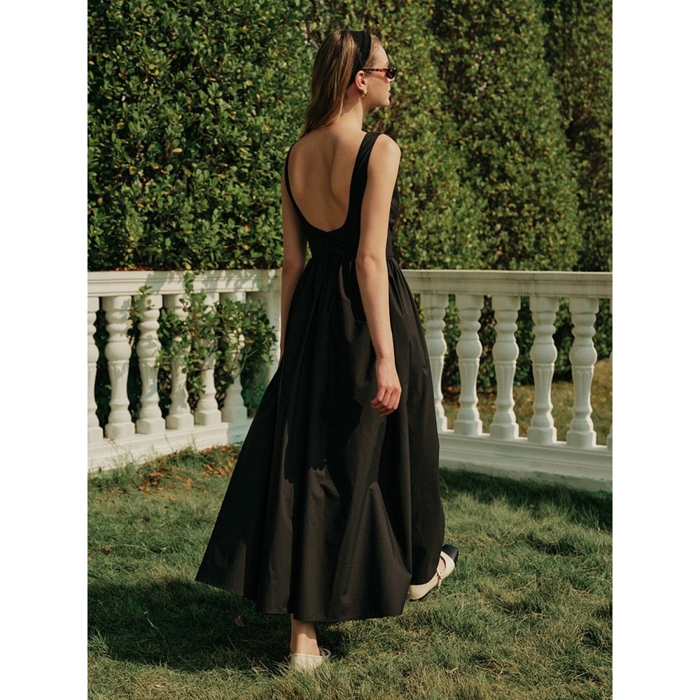 Commense Black Maxi Dress Sleeveless‎ Low Back Elegant Party Dress size XL